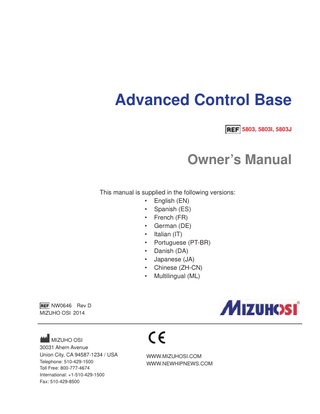 Table of Contents 1  Important Notices... 1  2  Introduction... 5  1.1 Disposal of Electrical Components... 4  2.1 General Description... 2.2 Intended Use... 2.3 User Profile... 2.4 Training Requirements... 2.5 Conditions of Use... 2.6 Product Lifetime... 2.7 Specifications... 2.8 Shipping and Storage... 2.9 Glossary of Terms...  5 6 6 6 6 7 7 7 8  3  Component Identification... 10  4  Basic Operation... 17  5  3.1 Table Orientation... 10 3.2 Head-End Column of the Advanced Control Base... 11 3.2.1 Base of the Head-End Column... 12 3.2.2 Pivot Assembly... 13 3.3 Foot-End Column of the Advanced Control Base... 15 3.4 Model Number and Serial Number... 16  4.1 Control Operation... 4.2 Casters... 4.3 Moving the Advanced Control Base... 4.4 Hand Pendant... 4.5 Indicator Lights... 4.5.1 180 Degree Rotation Lock... 4.5.2 Rotation Safety Lock... 4.5.3 Tilt Drive Status... 4.6 Traction Pulley Assembly... 4.7 Retracting the Advanced Control Base for Storage... 4.8 Table Top Storage on the Base...  17 18 19 19 22 22 23 23 24 25 26  Inspection... 29 5.1 Acceptance and Transfer... 5.2 Pre-Procedure/Post-Procedure... 5.3 Semi-Annual Preventative Maintenance... 5.4 Product Lifetime...  ii  29 29 29 29  