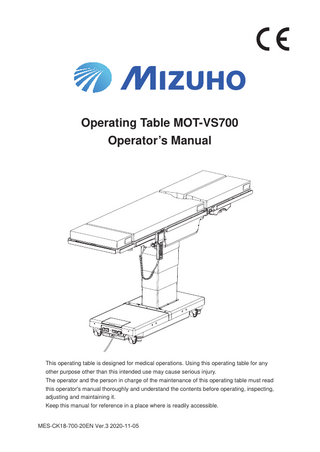 Operating Table Model MOT-VS700 Operators Manual Ver.3 November 2020