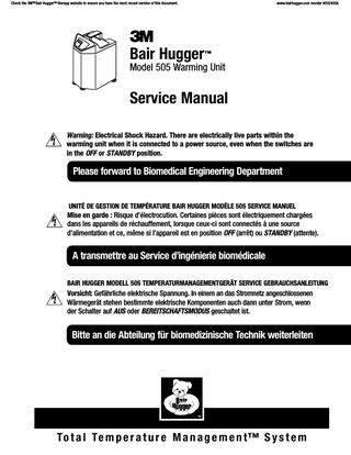 3M Bair Hugger Model 505 Service Manual May 2013