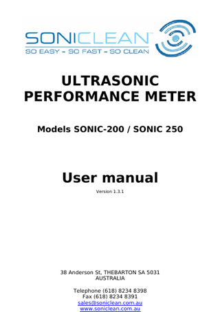 ULTRASONIC PERFORMANCE METER Models Sonic-200 and 250 Ver 1.3.1 User Manual