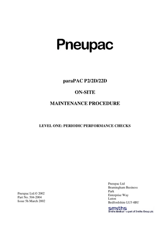 ParaPac P2 series On-Site Maintenance Procedure Issue 5h March 2002