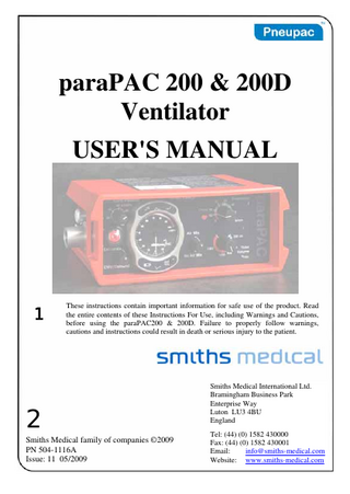 Pneupac paraPAC 200 & 200D Users Manual Issue 11 May 2009