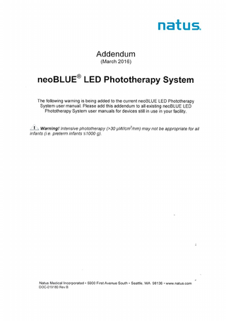 neoBLUE LED Phototherapy System Addendum March 2016