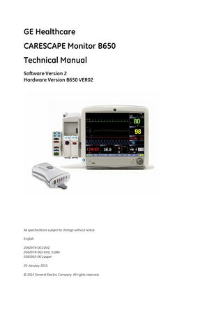 CARESCAPE Monitor B650 Technical Manual sw ver 2 Jan 2015
