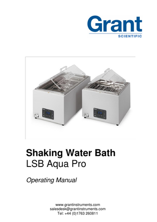 LSB Aqua Pro Shaking Water Bath Operating Manual V1