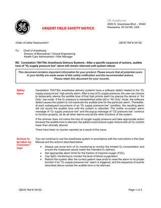Carestation 750-750c Urgent Field Safety Notice Dec 2021
