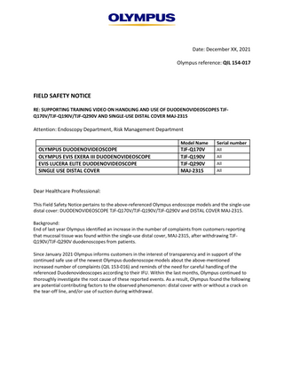 TJF-Qxxx Dudenovideoscope Field Safety Notice Dec 2021