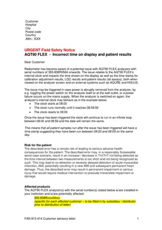 Radiometer AQT90 FLEX Urgent Field Safety Notice Dec 2020