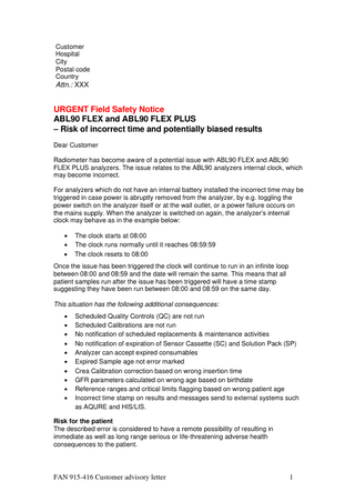 Radiometer ABL90 FLEX and FLEX PLUS Urgent Field Safety Notice March 2021 - Incorrect time issue 