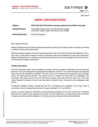 HCU40 Urgent Field Safety Notice Aug 2021