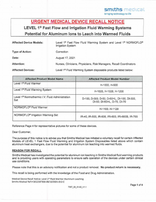 LEVEL1 Systems Urgent Medical Device Recall Notice Aug 2021