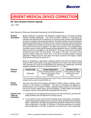 Dose IQ Safety Software Urgent Medical Device Correction July 2021