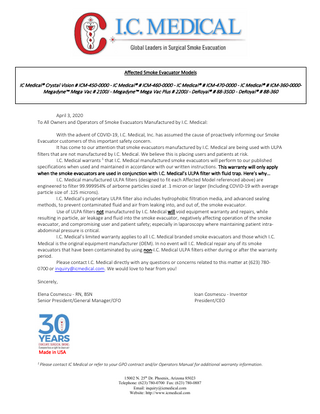 IC Medical Smoke Evacuators Advisory April 2020- Use of 3rd party Filters 