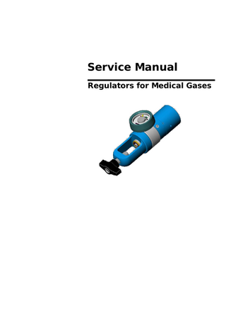 Regulators for Medical Gases Table of Contents 1.0  GENERAL SAFETY WARNINGS ... 4  2.0  DESCRIPTION OF SYMBOLS ... 5  3.0  REQUIREMENT FOR FORMAL TRAINING ... 5  4.0  CONVERSION FACTORS ... 5  5.0  APPROVALS ... 5  6.0  EXTERNAL CLEANING... 5  7.0  DECONTAMINATION CERTIFICATE ... 5  8.0  OXYGEN COMPATIBILITY ... 6  9.0  8.1  General  6  8.2  Standards  6  8.3  Adiabatic Compression  6  8.4  Cleanliness  6  PRODUCT DESCRIPTION ... 7  10.0 PRODUCT OPTIONS ... 8 11.0 SPECIFICATION ... 9 12.0 INSPECTION AND MAINTENANCE PERIODS... 10 12.1  Periodic Inspection (Annual)  10  12.2  Full Service (4 Years)  10  13.0 PROCEDURES FOR SERVICING ... 11 13.1  Cylinder Connector Removal  11  13.2  Cylinder Connector Cleaning  11  13.3  Fitting a New Filter  12  13.4  Cylinder Contents Gauge Removal  13  13.5  Output Connector Removal  13  13.6  Main Body Disassembly  14  13.7  Piston O-Ring Replacement  15  13.8  Regulator Input Body Cleaning  16  13.9  Regulator Reassembly  16  14.0 PROCEDURES FOR FUNCTIONAL CHECK ... 18 14.1  Dynamic Performance  18  14.2  Leak Test  18  15.0 REGULATOR CALIBRATION ... 19 16.0 FITTING THE RATING LABEL ... 19 17.0 TROUBLESHOOTING GUIDE ... 20 18.0 SERVICE PARTS, KITS & TOOLS ... 20 19.0 NOTES ... 21  Service Manual: Regulators for Medical Gases 702 0043 V3 September 2008  Page 3 of 21  