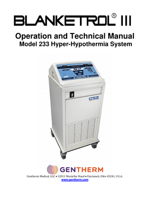 Blanketrol III Model 233 Hyper-Hypothermia Units Operation and Technical Manual Rev AJ