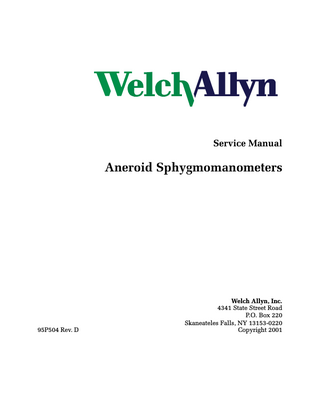 Aneroid Sphygmomanometers Service Manual Rev D May 2004