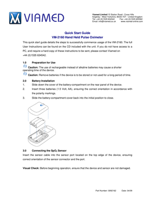 VM-2160 Quick Start Guide V1.0 April 2009