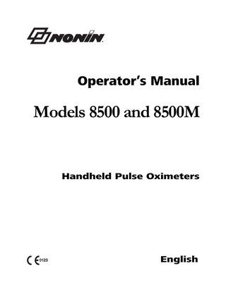 Operator’s Manual  Models 8500 and 8500M  Handheld Pulse Oximeters  0123  English  