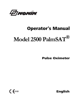 Operator’s Manual  ® Model 2500 PalmSAT  Pulse Oximeter  0123  English  