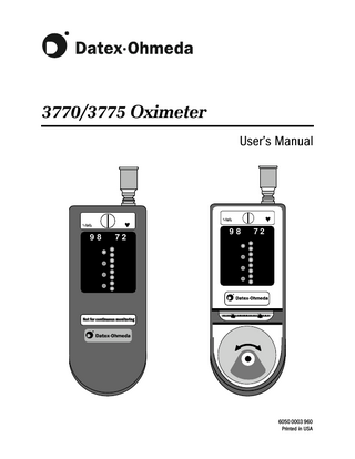 3770 and 3775 Oximeter User Manual April 2000
