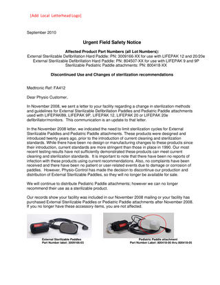 External Paddles Urgent Field Safety Notice Sept 2010