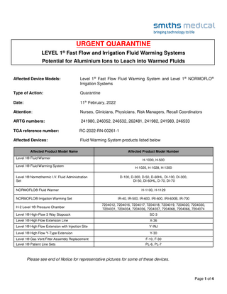 LEVEL 1 Fast Flow and Irrigation Fluid System Urgent Quarantine Feb 2022
