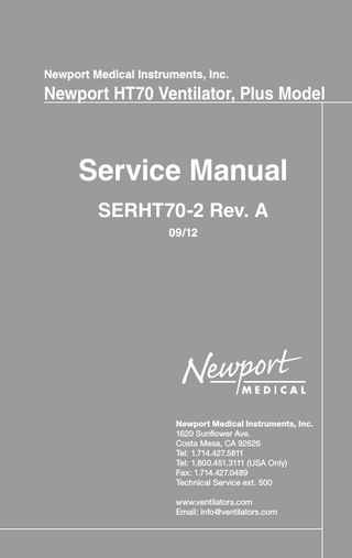 HT70 Plus Model Service Manual SERHT70-2 Rev A Sept 2012
