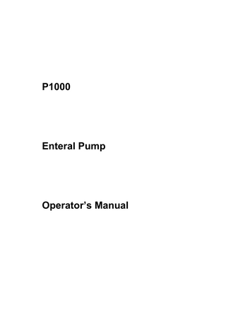 P1000 Enteral Pump Operators Manual Ver 4.0 Dec 2018