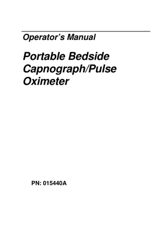 N-85 Portable Bedside Capnograph Pulse Oximeter Operators Manual PN 015440A 2012