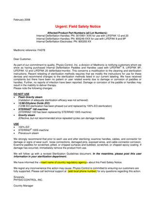Internal Defib Handles and Electrodes Urgent Field Safety Notice Feb 2008