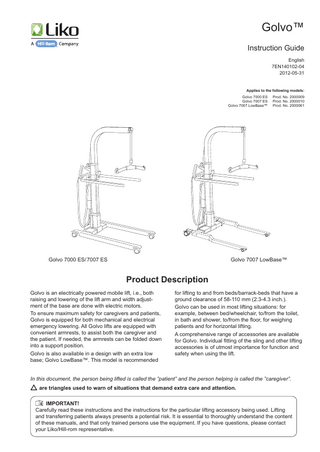 Golvo 7000 series Instruction Guide May 2012