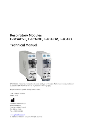 Respiratory Modules E-sCAiOVE series Technical Manual June 2013