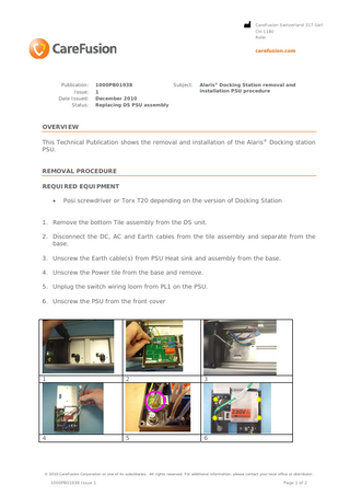 Alaris Docking Station Technical Guide Dec 2010 - Replacing DS PSU assembly