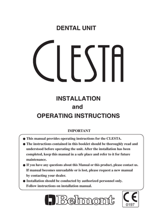 Clesta Installation and Operating Instructions April 2012