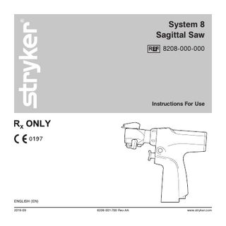 System 8 Sagittal Saw REF  8208-000-000  Instructions For Use  ENGLISH (EN) 2019-09  8208-001-700 Rev-AA  www.stryker.com  