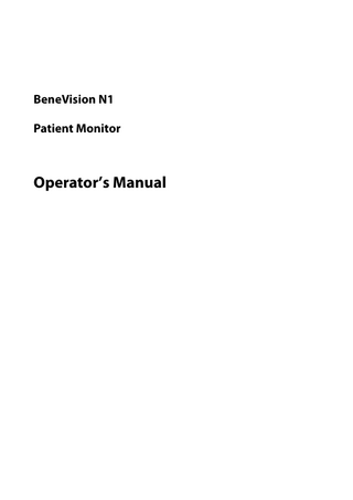 BeneVision N1 Patient Monitor  Operator’s Manual  