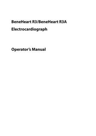 BeneHeart R3/BeneHeart R3A Electrocardiograph  Operator’s Manual  