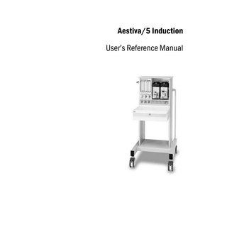 Table of Contents 1 Introduction How to use this manual... 1-2 What is an Aestiva/5 Induction?... 1-2 Symbols used in the manual or on the equipment... 1-3  2 System Controls Anesthesia system controls... 2-2 Vaporizer controls... 2-5  3 Setup and Connections (Trolley Base) Pneumatic connections... 3-2 How to install gas cylinders (high-pressure leak test)... 3-3 Cylinder yokes... 3-3 DIN connections... 3-5 How to attach equipment to the top surface... 3-6  4 Setup and Connections (Wall/Rail Mount) System configuration... 4-2 Rail systems for wall/rail mount Aestiva Induction machine... 4-4 Site Plan... 4-4 Rail positions for optional accessories... 4-6 Pivot bracket for wall/rail mount Aestiva Induction machine... 4-7 Site plan... 4-7 Rail Positions for optional accessories... 4-8 How to attach the wall/rail mount Aestiva Induction to a pivot bracket... 4-9 How to use the pivot bracket...4-11 Gas Packs...4-12 Typical ISO Gas Pack...4-12 How to install gas cylinders...4-13 Yoke connection...4-13  1006-0889-000  i  