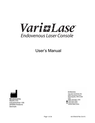 Vari-Lase Endovenous Laser Users Manual Rev G June 2015