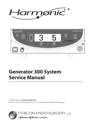 Table of Contents Introduction – Harmonic Generator 300 System... Scope... Installation Guidelines... Product Information... Service...  3 3 3 3 3  Chapter 1 ­– Warnings, Precautions and Notes... 5 Warnings and Precautions... 5 Notes... 6 Chapter 2 – General Description... 7 System Description... 7 Indications... 7 Contraindications...7 System Components... 7 Power Levels... 7 Chapter 3 ­– Theory of Operation... 9 Chapter 4 ­– System Setup... 11 Unpacking Instructions... 11 Initial Setup... 11 Chapter 5 ­– Operation 15 Controls, Indicators, and Connections... 15 Screen Descriptions... 17 System Operation... 19 System Shutdown... 20 Chapter 6 ­– Cleaning and Disinfection... 21 Generator and Cart Cleaning... 21 Foot Switch Cleaning... 21 Disinfection (Generator, Footswitch and Cart)... 21 Chapter 7 ­– Safety and Function Testing... 23 Safety Test... 23 Function Test... 23 Chapter 8 ­– Generator Output Check... 25 Procedure for Checking the Output of GEN300 Generators... 25 Chapter 9 ­– High-Level System Troubleshooting... 27 Audible Indicators and Alarms... 27 Error Codes and Displays in Normal Operating Mode... 28 Chapter 10 ­– Hand Piece Checkout... 37 Procedure for Checkout/Screening of HP054 Hand Pieces... 37  GEN04  1  