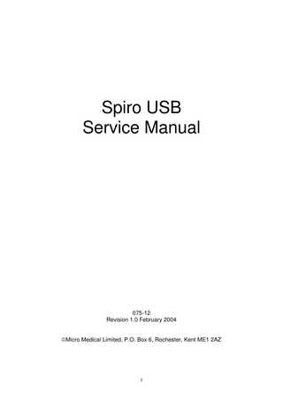 Micro Medical Spiro USB Service Manual Rev 1.0 Feb 2004