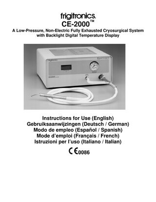 Frigitronics CE-2000 D Cryosurgical System Instructions for Use Rev A Feb 2016 