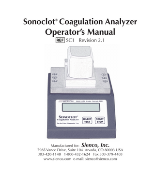 Sonoclot SC1 Operators Manual Rev 2.1
