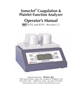 Sonoclot SCP2 and SCP4 Operators Manual Rev 2.1