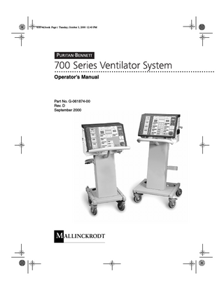 700 Series Ventilator System Operators Manual Sept 2000 Rev D
