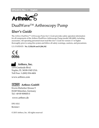 Model AR-6480 DualWave Arthroscopy Pump Users Guide Rev 1 Feb 2012