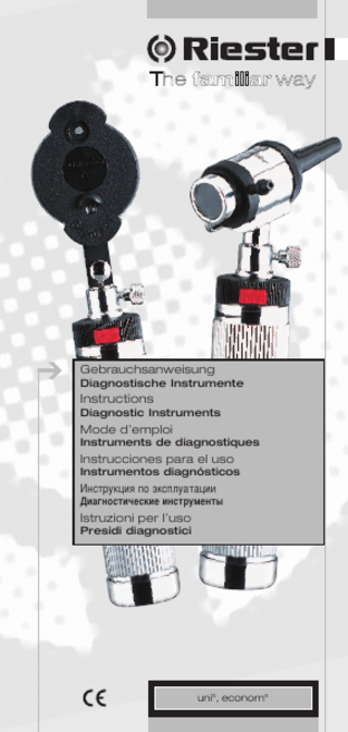 Riester Diagnostic Set uni® econom®  otoscope and ophthalmoscope Set Instructions Rev B