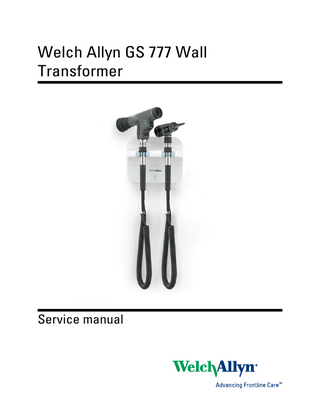 Welch Allyn Wall Transformer GS 777 Service Manual