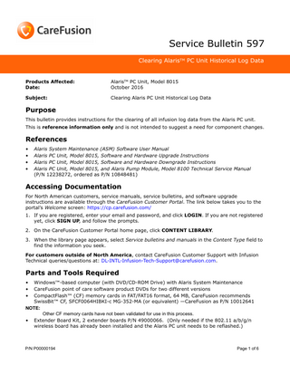 Alaris PC Unit model 8015 Service Bulletin 597 Historical Log Data Oct 2016