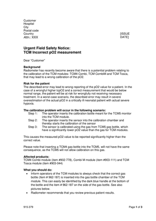 TCM5 Calibration Gas Urgent Field Safety Notice March 2018